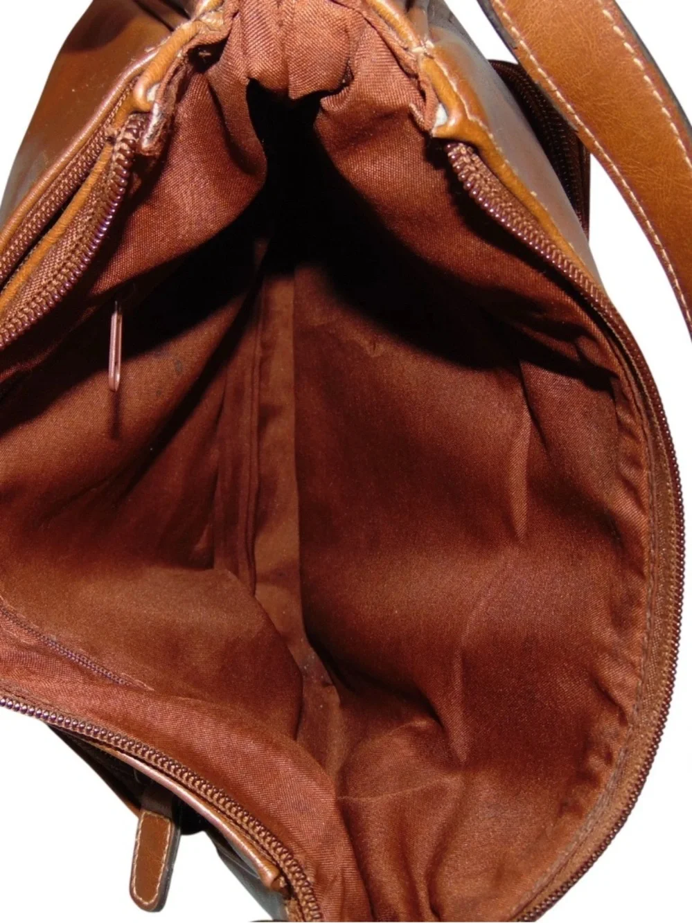 Vintage John Romaine Leather Crossbody Bag Brown Brass Shoulder Purse